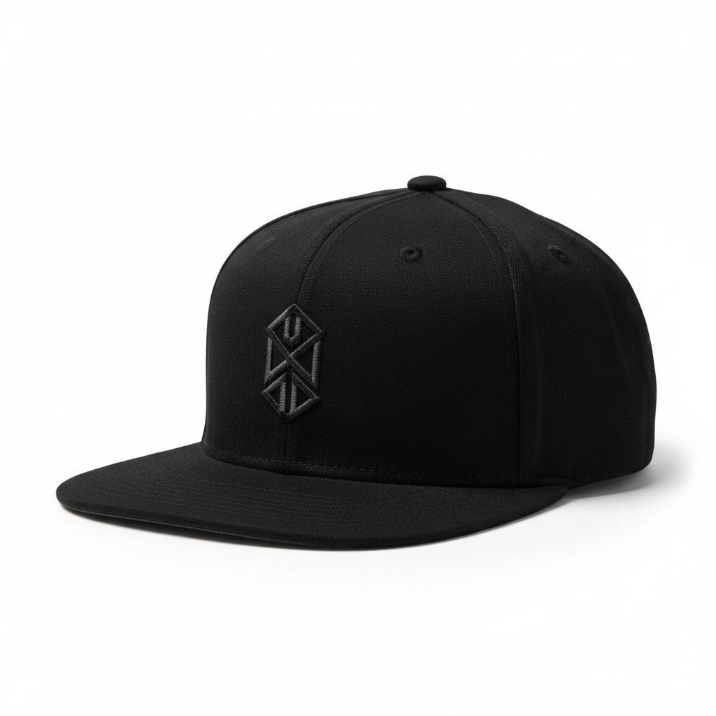 Classic black streetwear snapback cap with flat brim