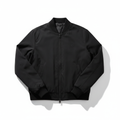 Black streetwear bomber jacket with ribbed collar and cuffs