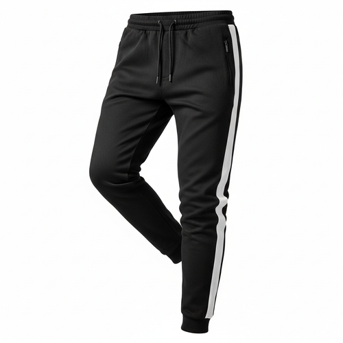 Black slim fit streetwear jogger pants with side stripe